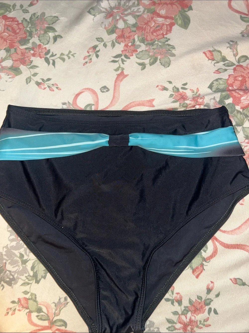 High-Waist Swim Briefs with Aqua Stripe